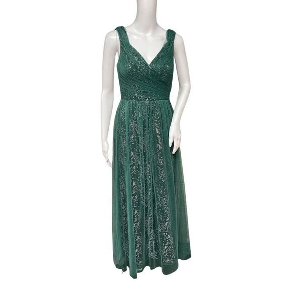 Dessy Collection Womens Size 2 V Neck Soft Tulle Hunter Green Evening Prom Dress - Picture 1 of 15